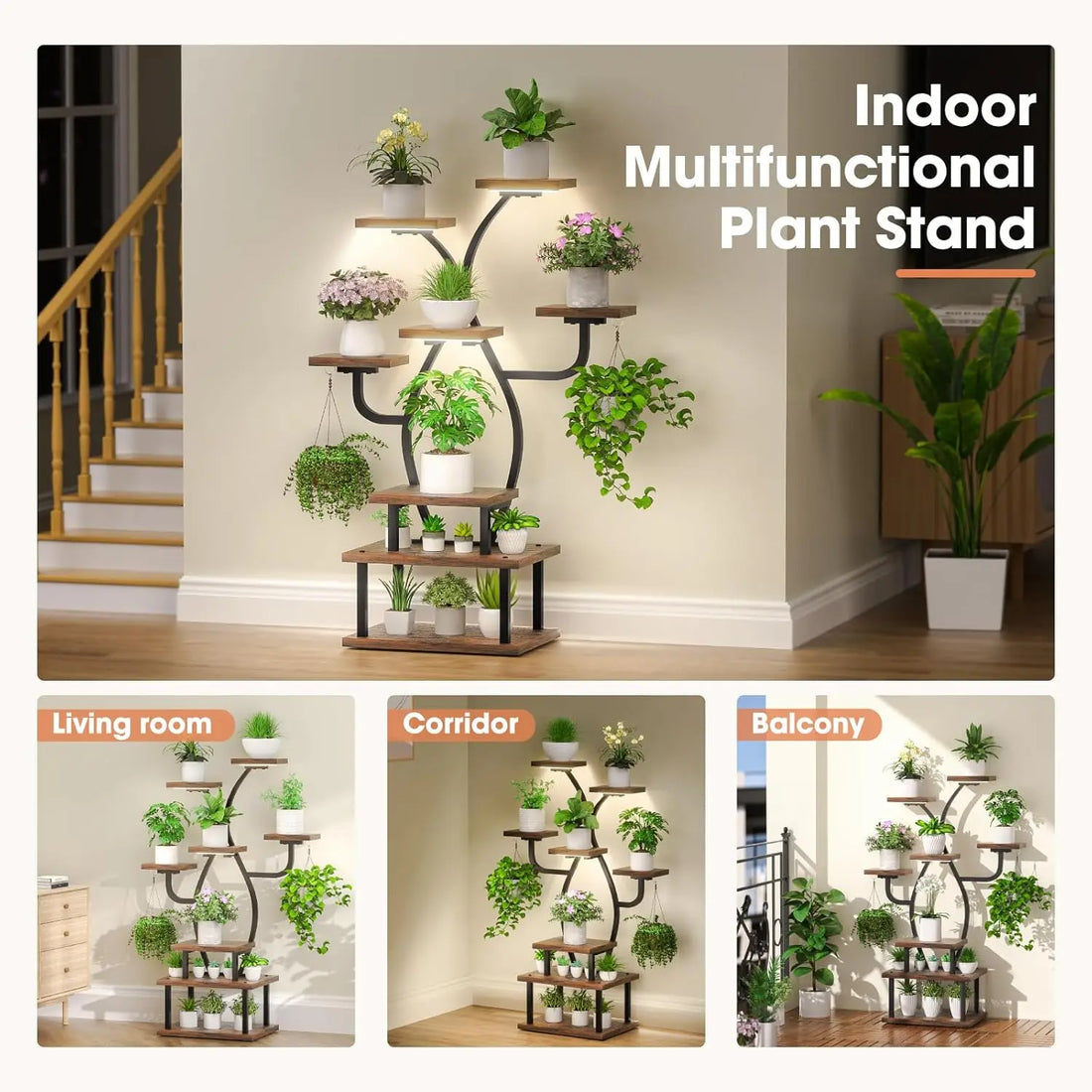 8-Tier Corner Plant Stand with Grow Light