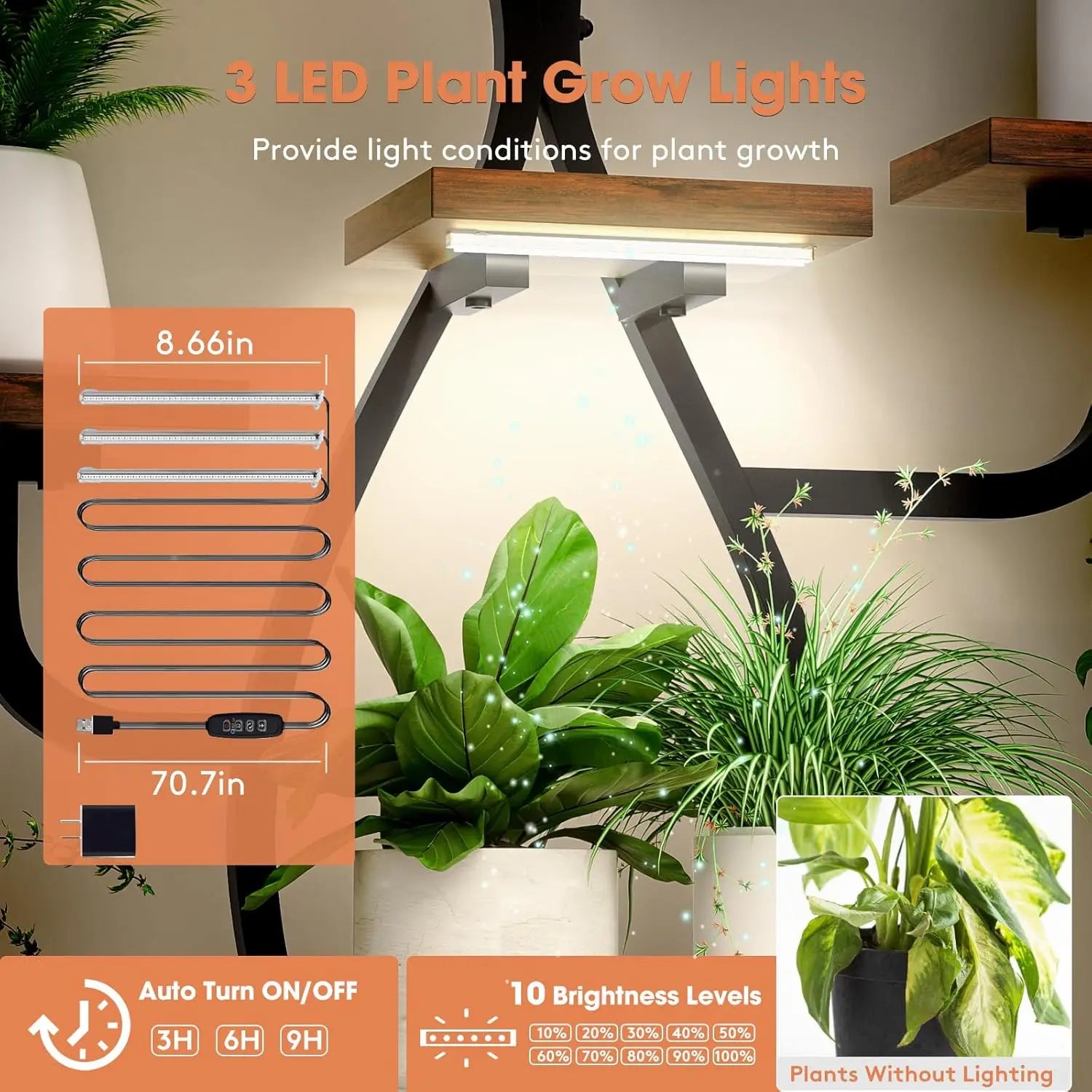 8-Tier Corner Plant Stand with Grow Light