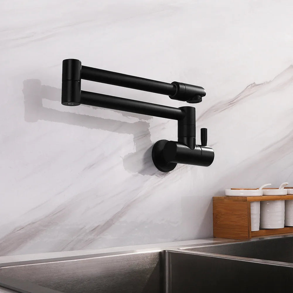 Wall-Mounted Folding Pot Filler Faucet — 360° Swing Arm, All Copper