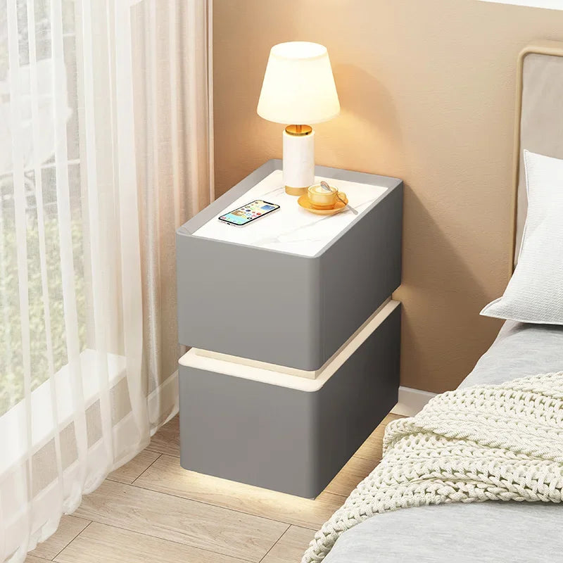 Smart Bedside Table with Wireless Charging — Solid Wood