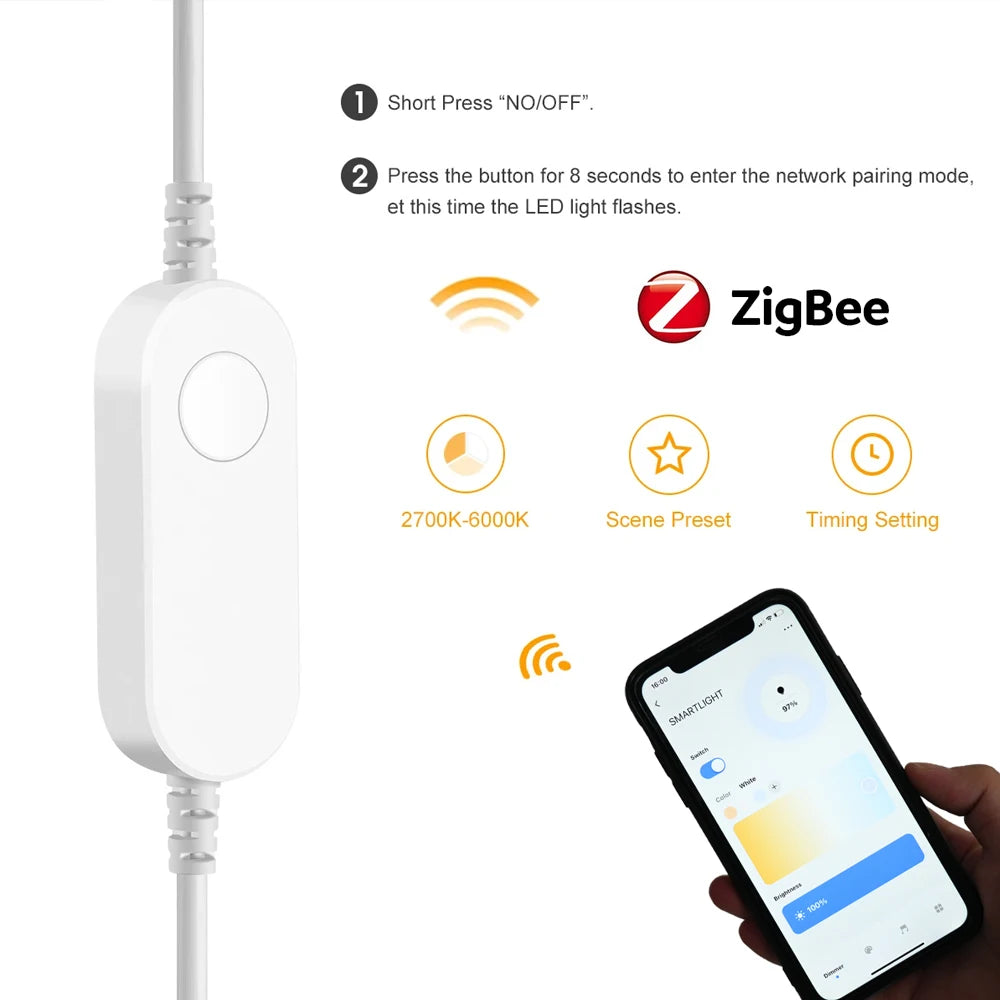 Zigbee COB LED Strip Light — Dimmable, Alexa Compatible