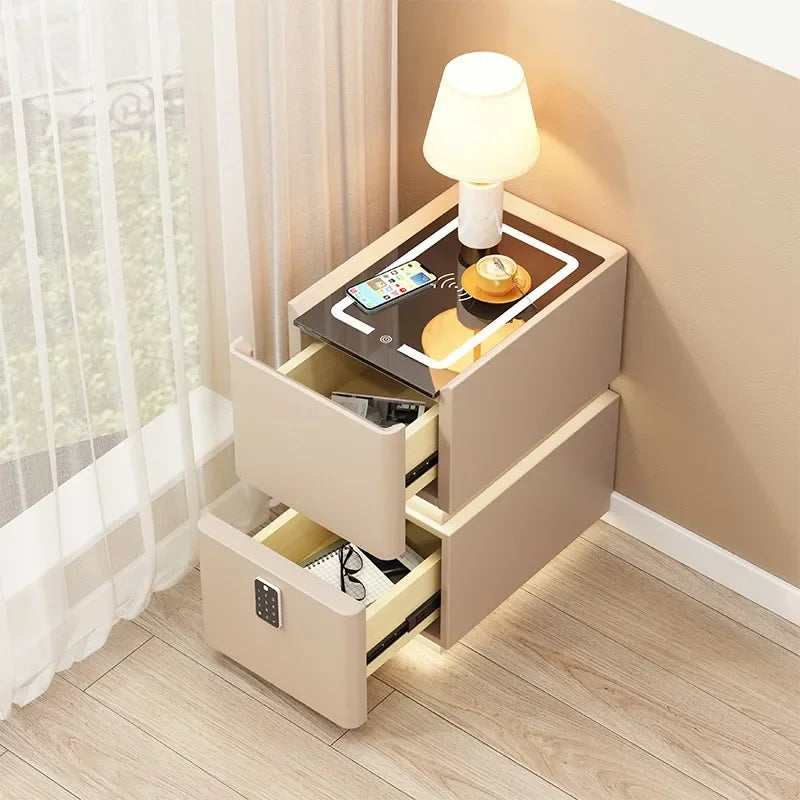 Smart Bedside Table with Wireless Charging — Solid Wood