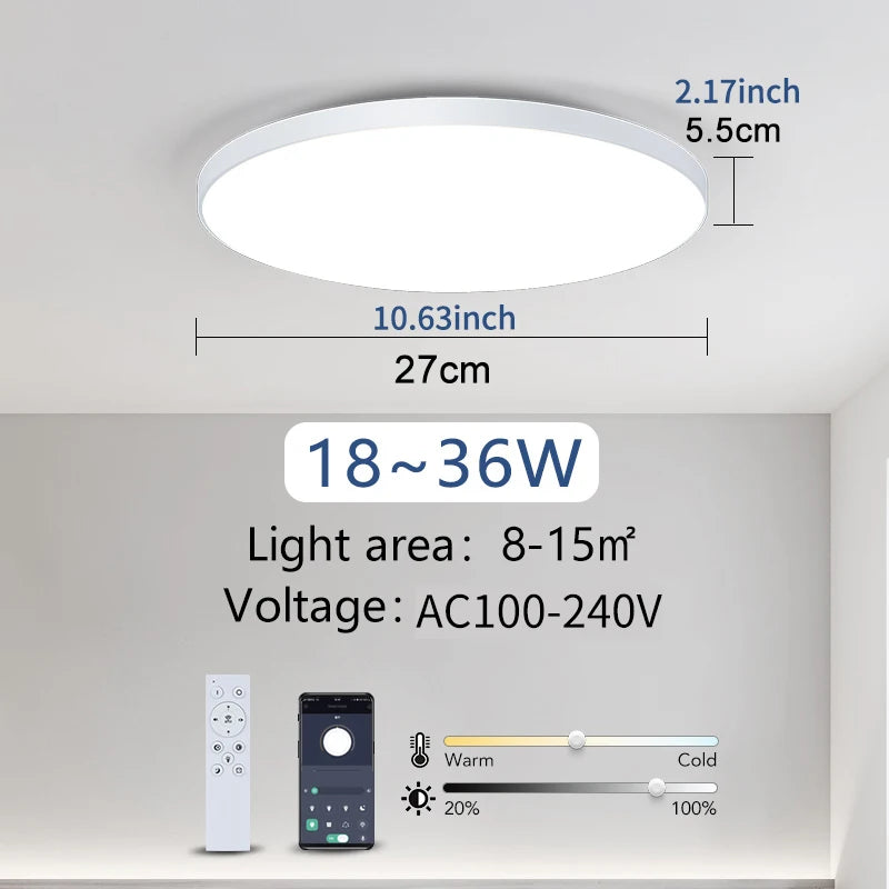 Smart LED Ceiling Light — Dimmable, App & Remote Control