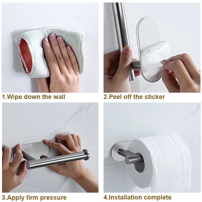 Stainless Steel Paper Towel Holder — No-Drill, Self-Adhesive