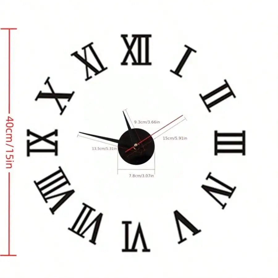 3D Roman Numeral Acrylic Mirror Wall Clock — DIY Quartz