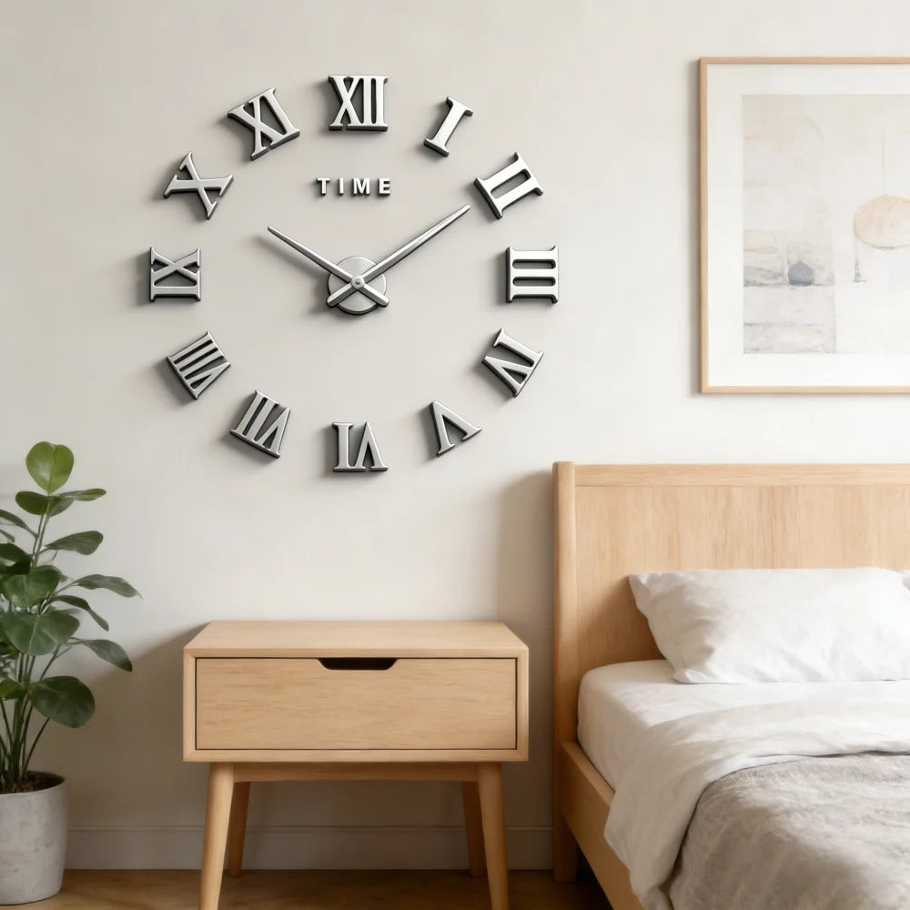 3D Roman Numeral Acrylic Mirror Wall Clock — DIY Quartz
