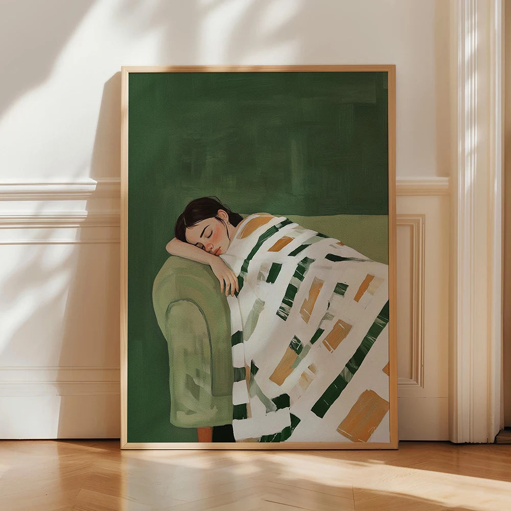 Emerald Abstract Woman with Flowers Canvas Print — Japandi Art
