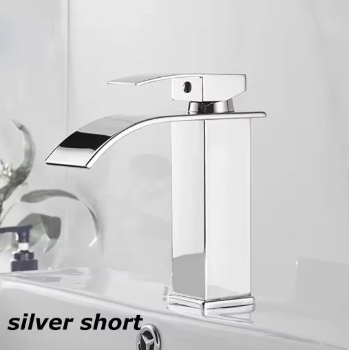 Black Waterfall Basin Faucet — Stainless Steel, Hot & Cold