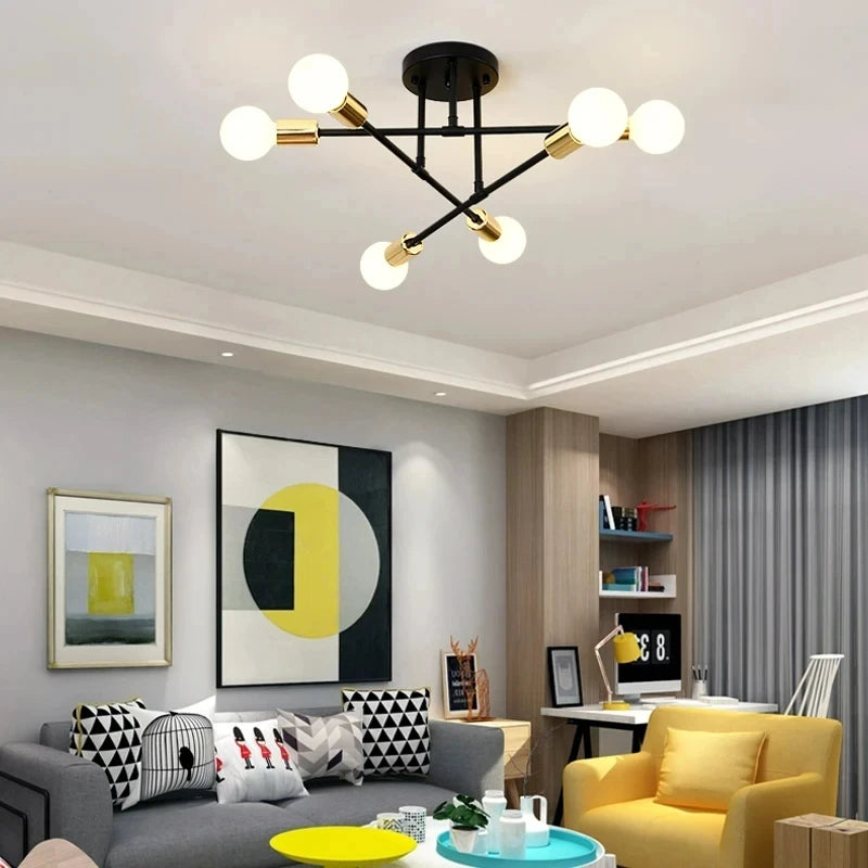 Modern Sputnik Chandelier — Antique Gold Semi Flush Mount