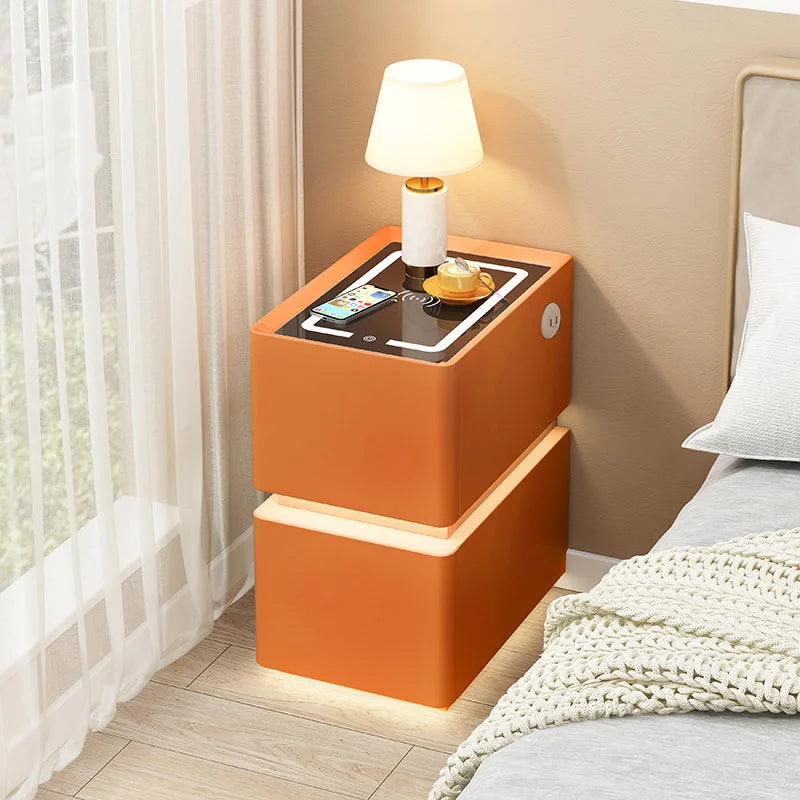 Smart Bedside Table with Wireless Charging — Solid Wood