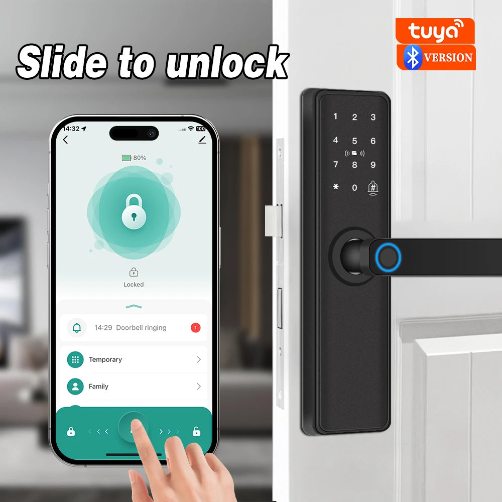 Smart Bluetooth Door Lock — Fingerprint, Tuya App, Wooden Door