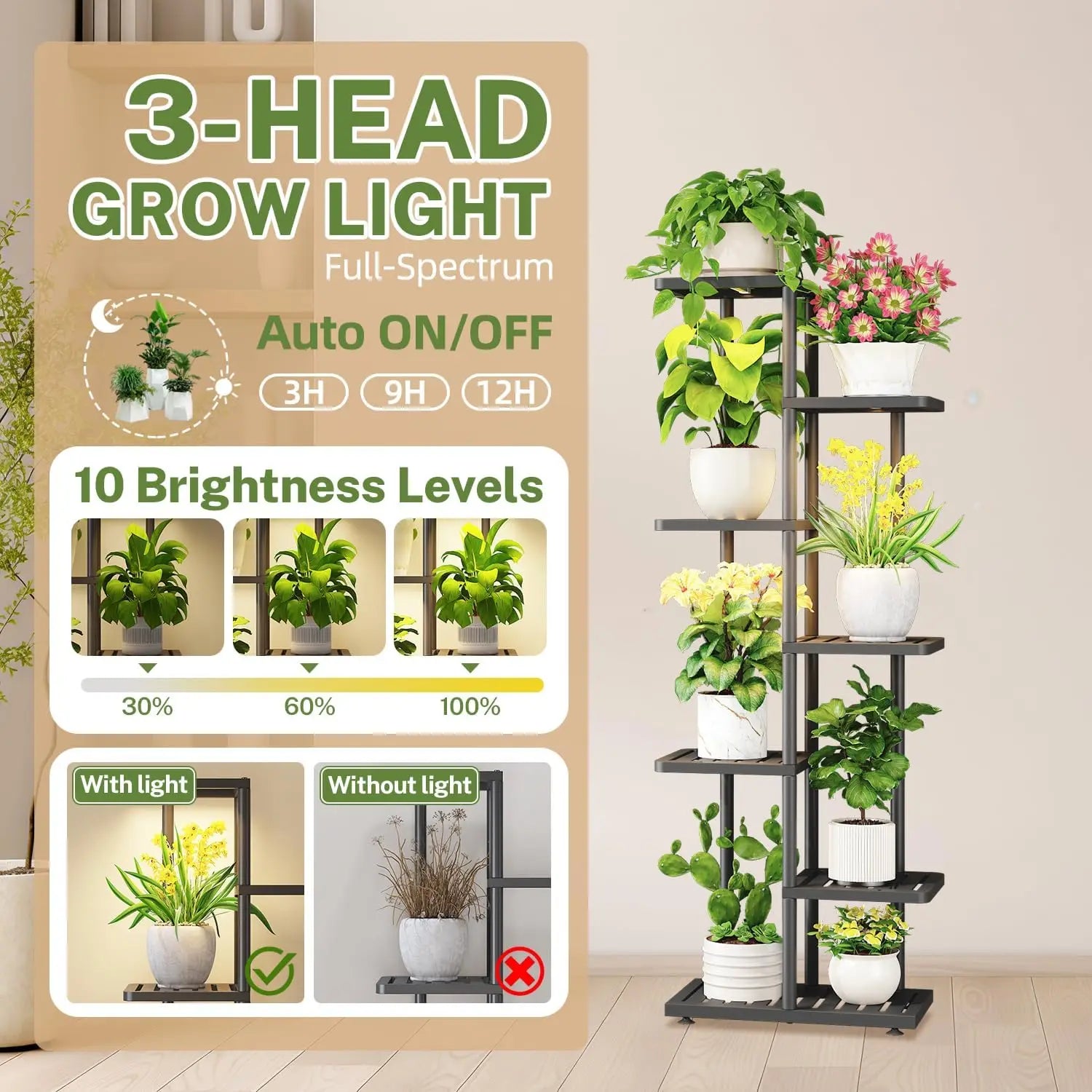 6-Tier Metal Plant Stand with Grow Light