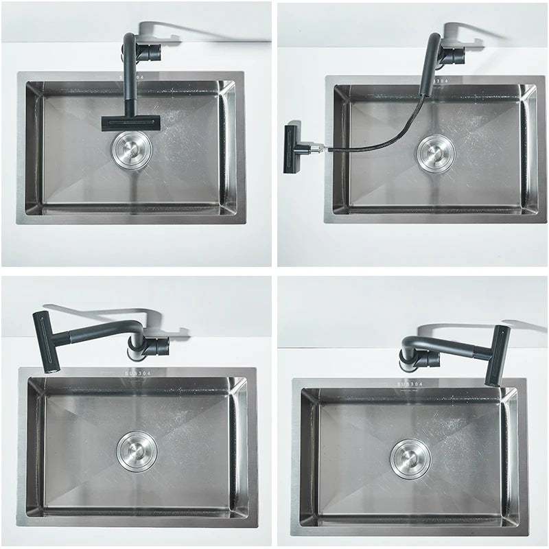 Pull-Out Kitchen Faucet — 360° Swivel, Hot & Cold Mixer