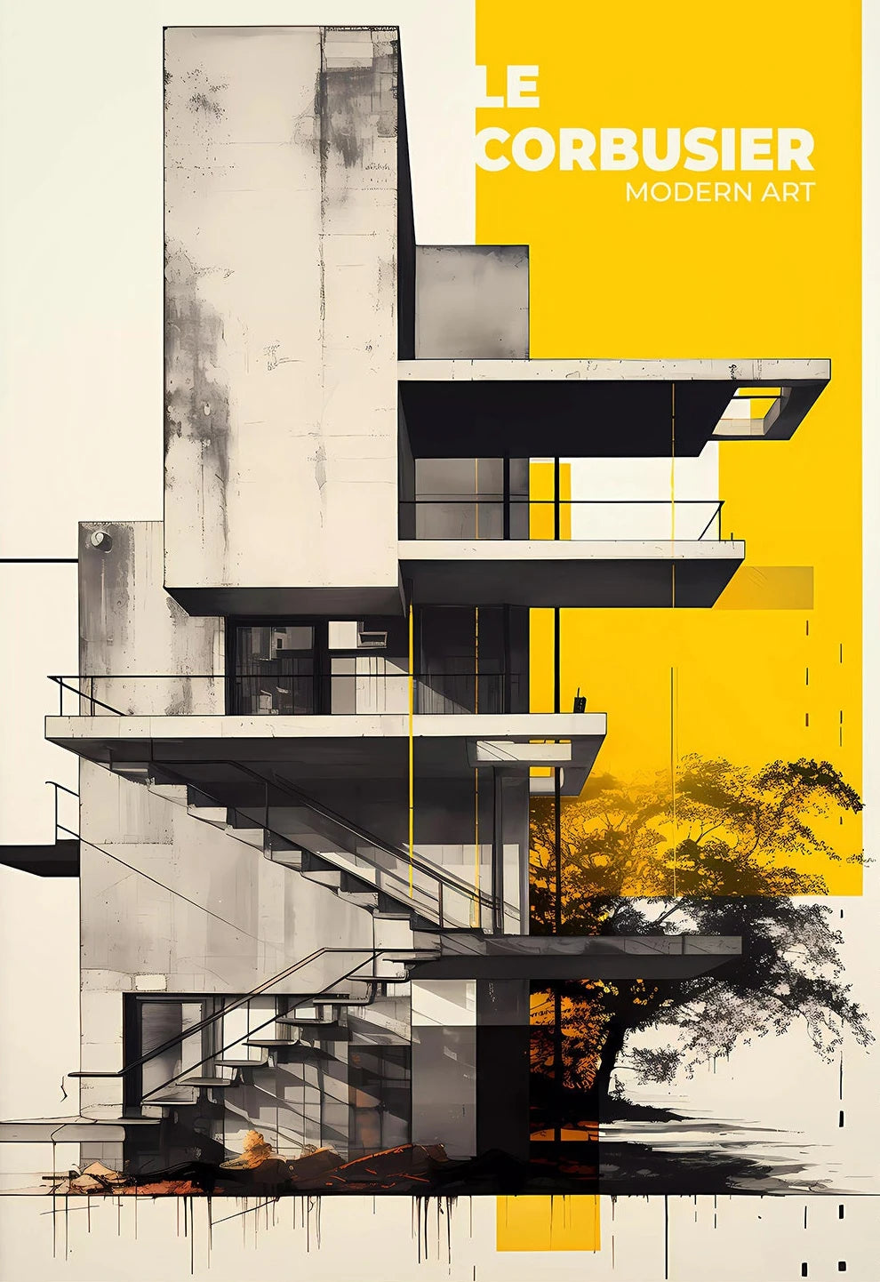 Fallingwater Architecture Canvas Print — Bauhaus Minimalist Art