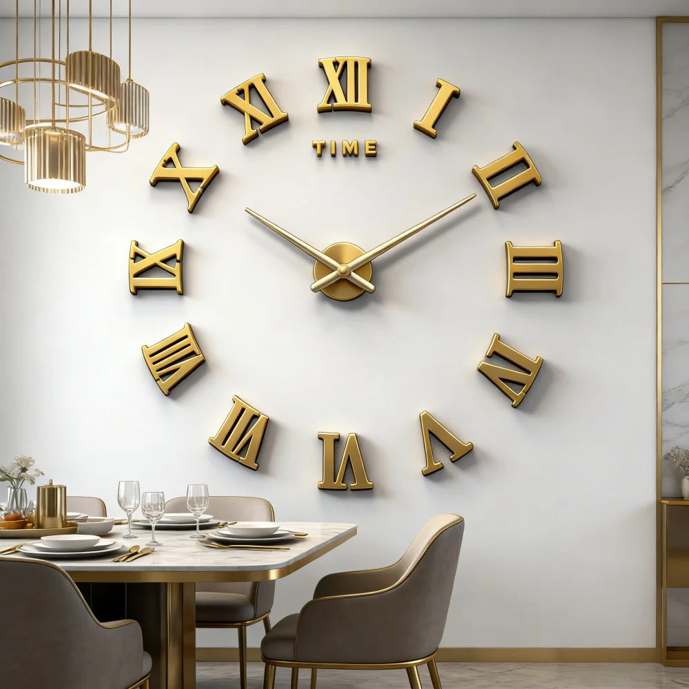 3D Roman Numeral Acrylic Mirror Wall Clock — DIY Quartz