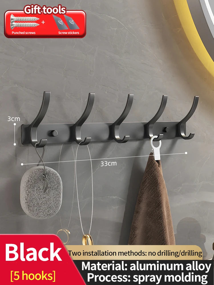 Punch-Free Door Back Hook Organizer — 6-Hook Aluminum Hanger
