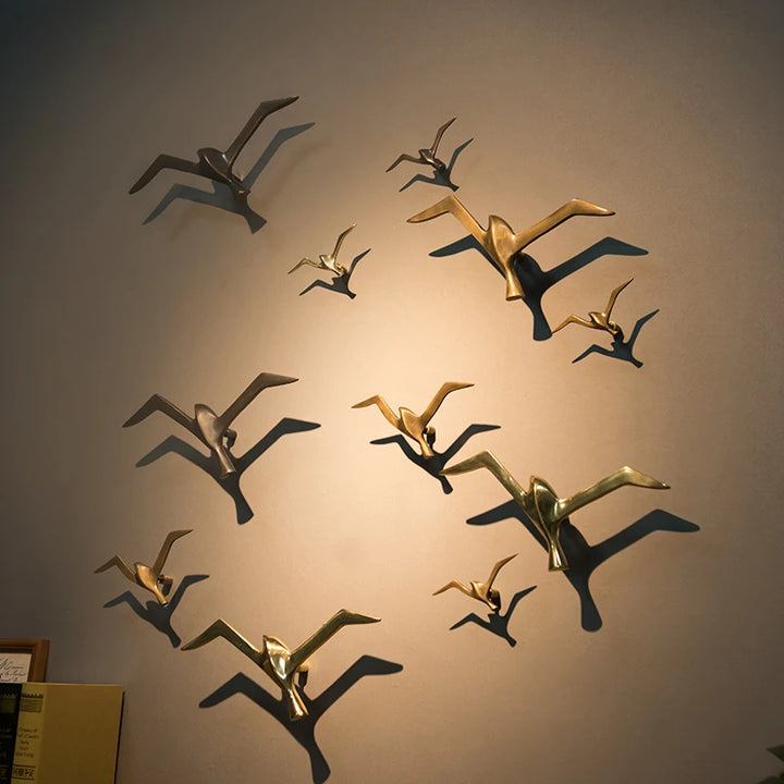 Luxury Pure Copper Seagull Wall Sculpture — Retro Bird Decor