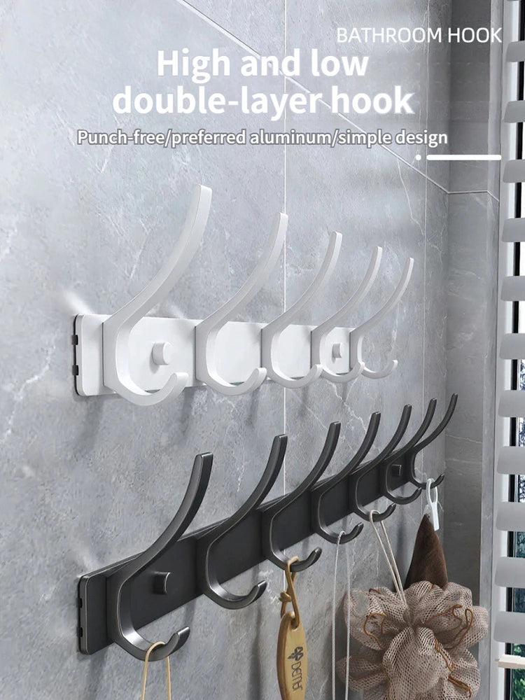 Punch-Free Door Back Hook Organizer — 6-Hook Aluminum Hanger