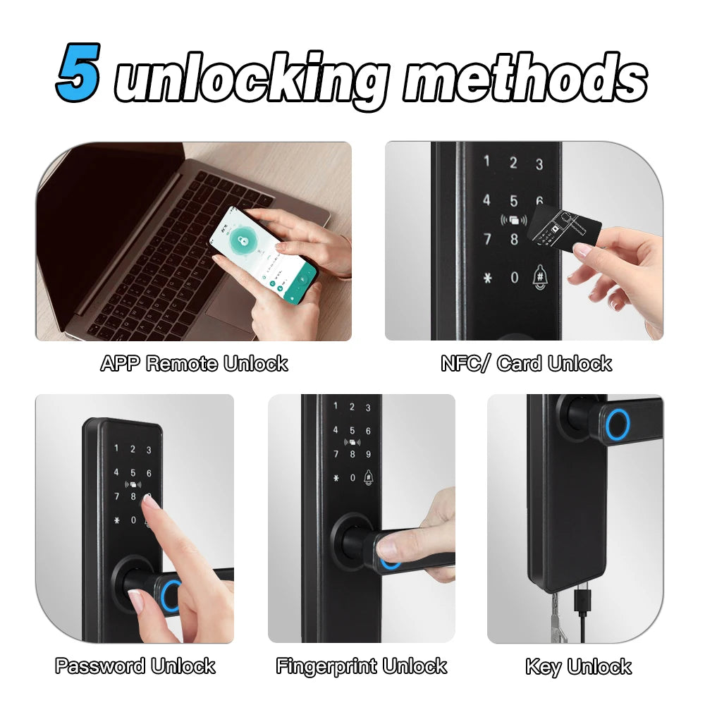 Smart Bluetooth Door Lock — Fingerprint, Tuya App, Wooden Door