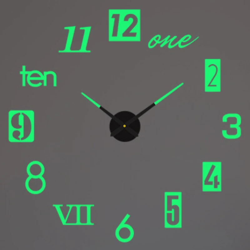 3D Roman Numeral Acrylic Mirror Wall Clock — DIY Quartz