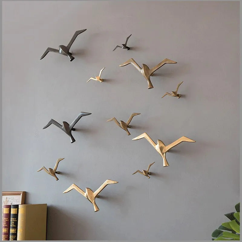 Luxury Pure Copper Seagull Wall Sculpture — Retro Bird Decor