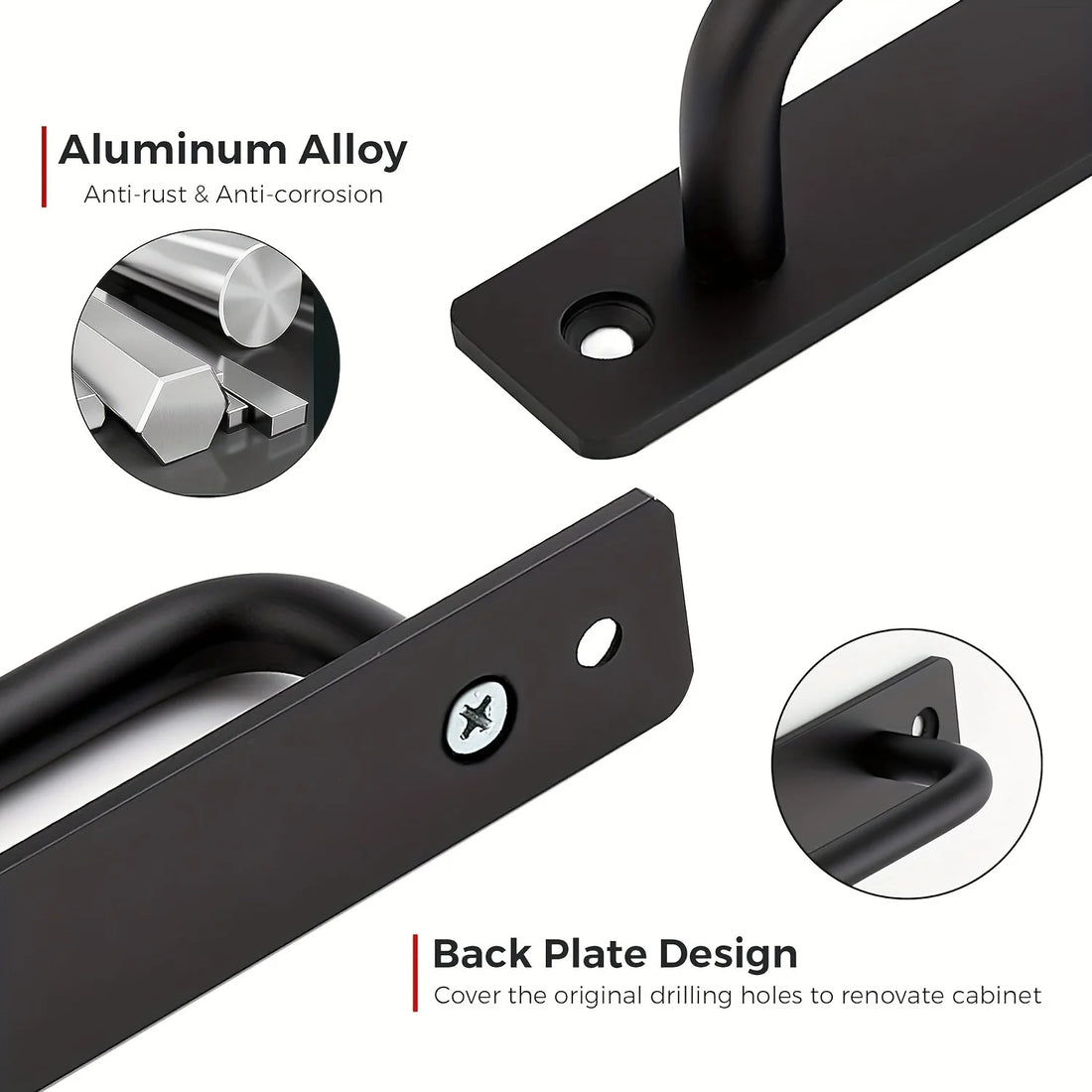 Matte Black Barn Door Handle Set — Aluminum with Backplate