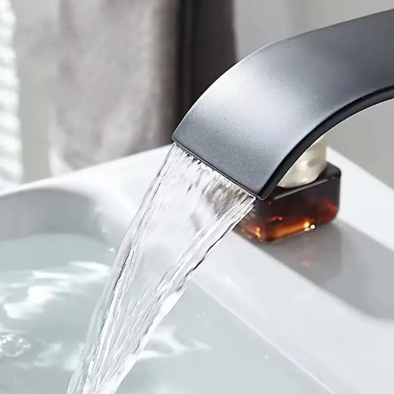 Black Waterfall Basin Faucet — Stainless Steel, Hot & Cold