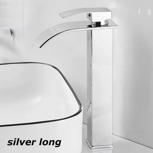 Black Waterfall Basin Faucet — Stainless Steel, Hot & Cold