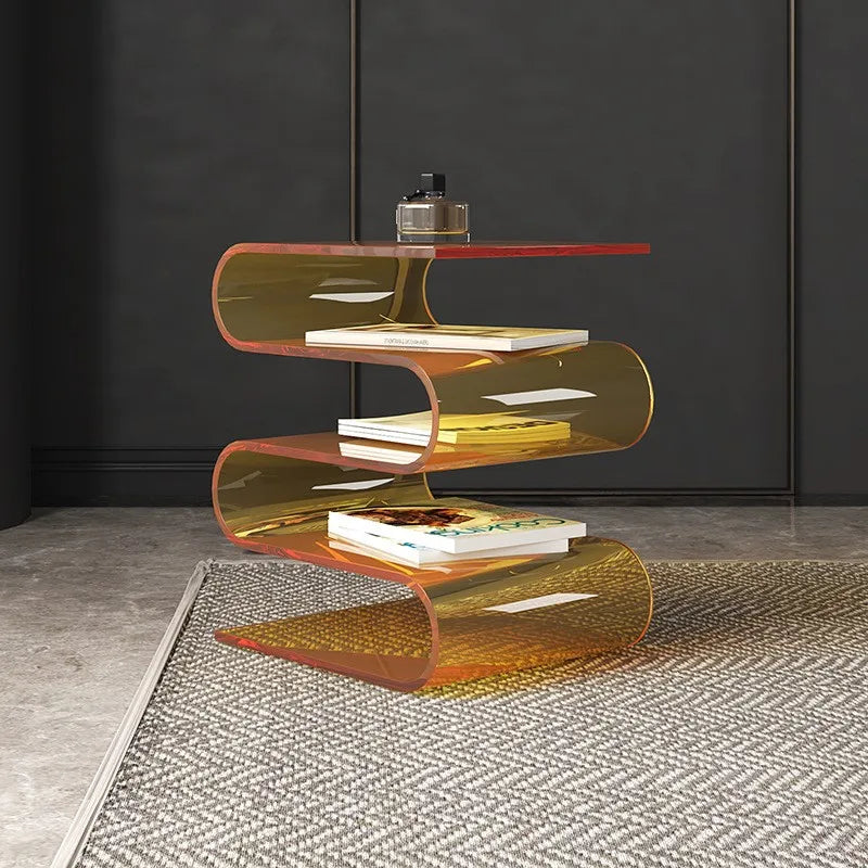 Acrylic Sofa Side Table with Magazine Rack