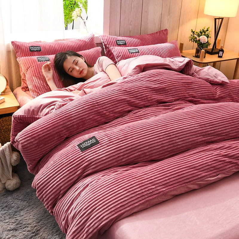 Winter Velvet Duvet Cover Set — Thick & Warm, 3-Piece