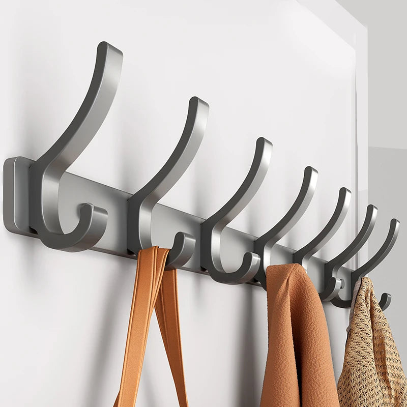 Punch-Free Door Back Hook Organizer — 6-Hook Aluminum Hanger