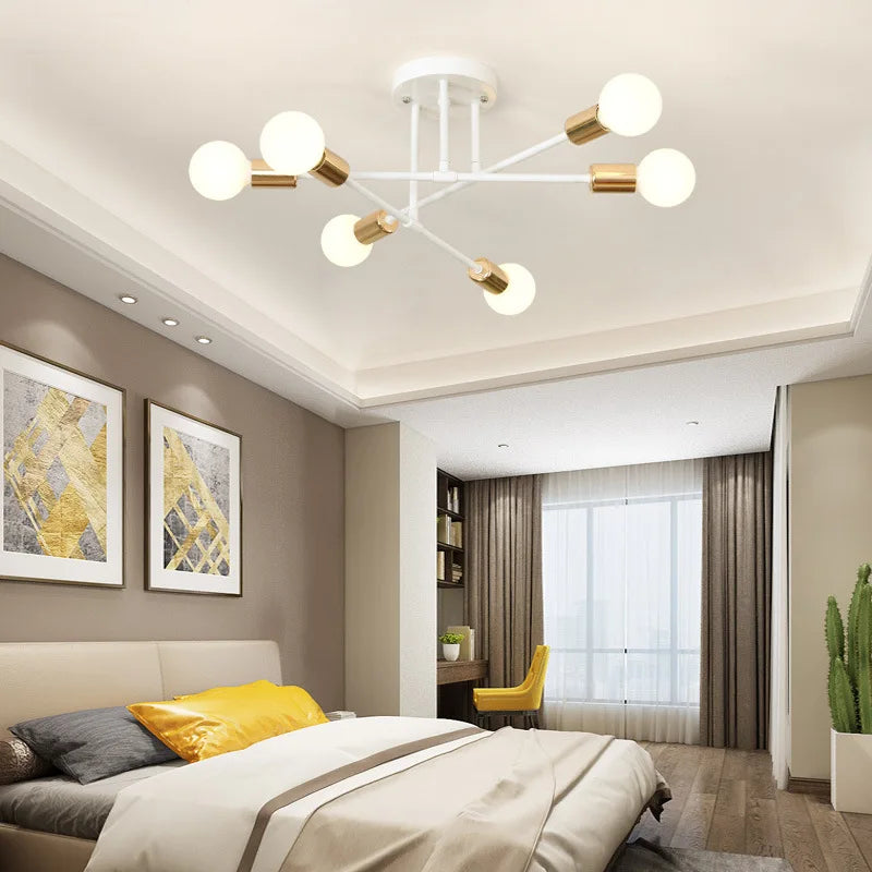 Modern Sputnik Chandelier — Antique Gold Semi Flush Mount