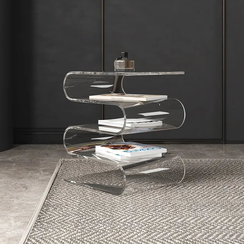 Acrylic Sofa Side Table with Magazine Rack