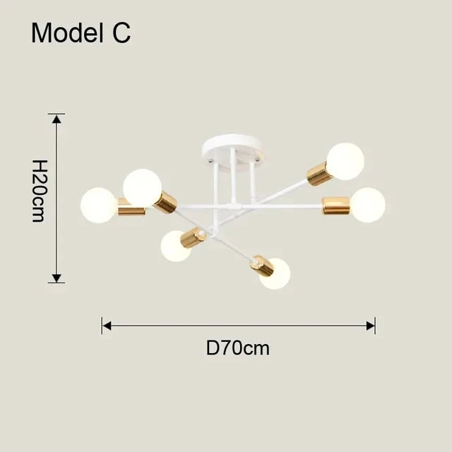 Modern Sputnik Chandelier — Antique Gold Semi Flush Mount