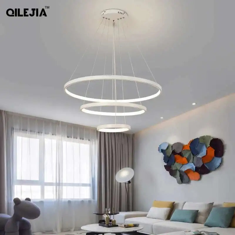 LED Ring Pendant Chandelier — Modern Nordic, Remote Control