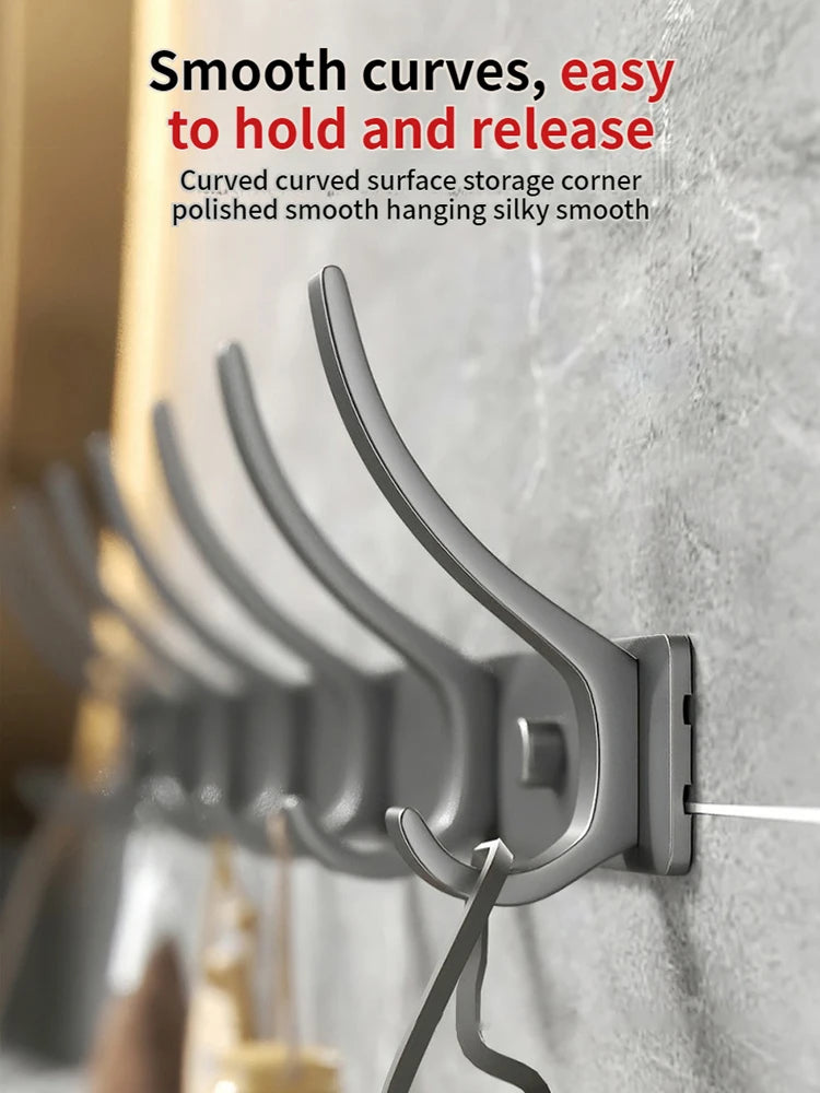 Punch-Free Door Back Hook Organizer — 6-Hook Aluminum Hanger