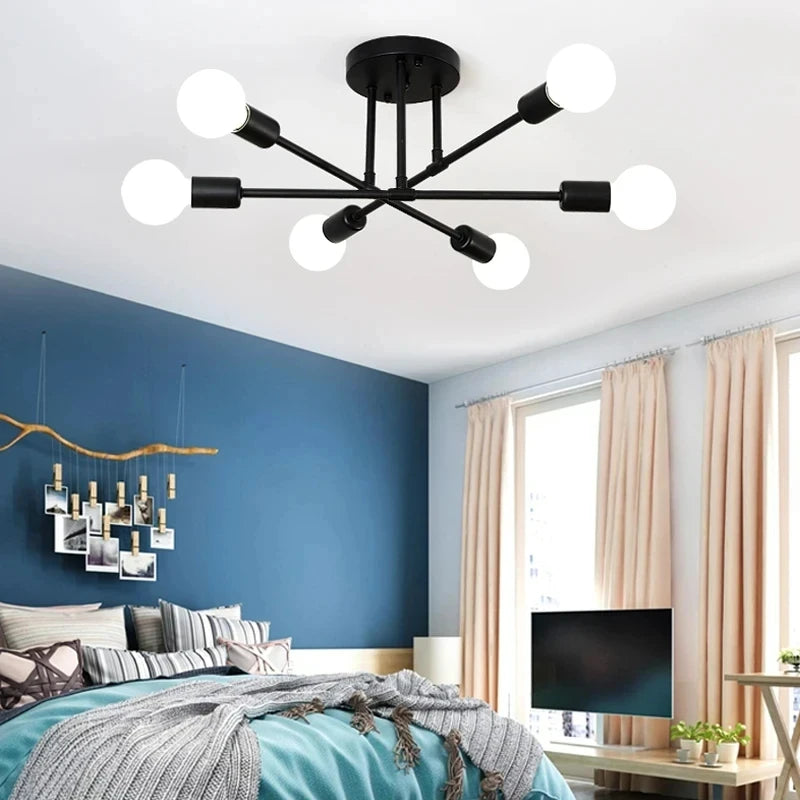 Modern Sputnik Chandelier — Antique Gold Semi Flush Mount