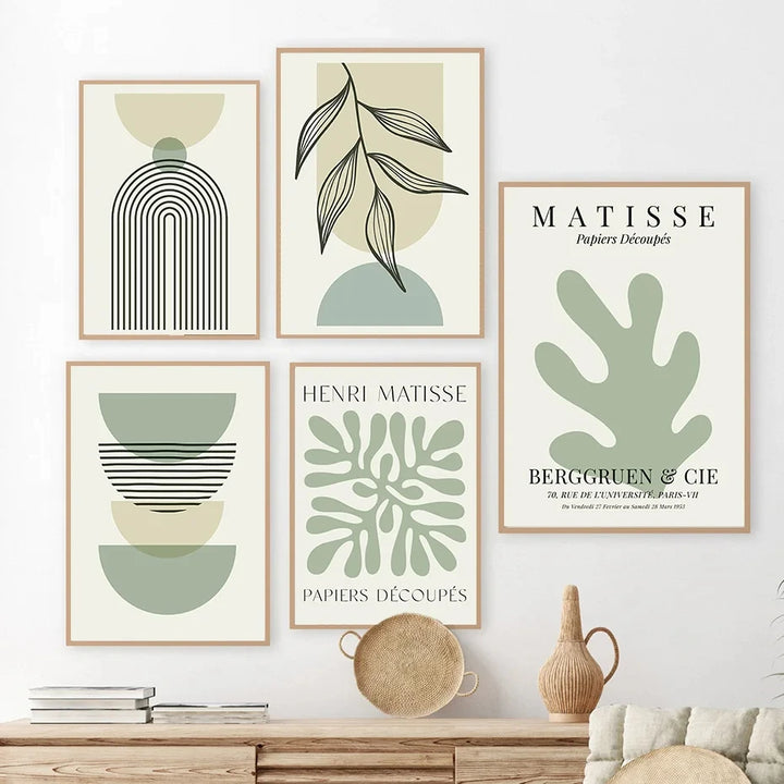 Sage Green Matisse Leaf Canvas Print — Boho Abstract Wall Art