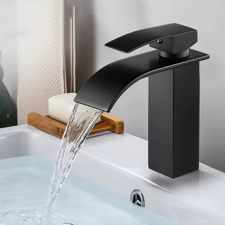 Black Waterfall Basin Faucet — Stainless Steel, Hot & Cold