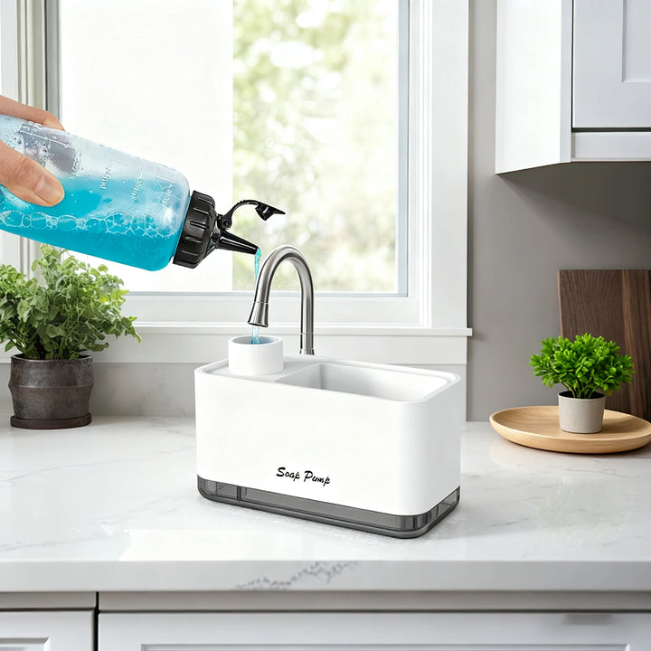 Kitchen Soap Dispenser with Sponge Holder — Pump & Caddy Set