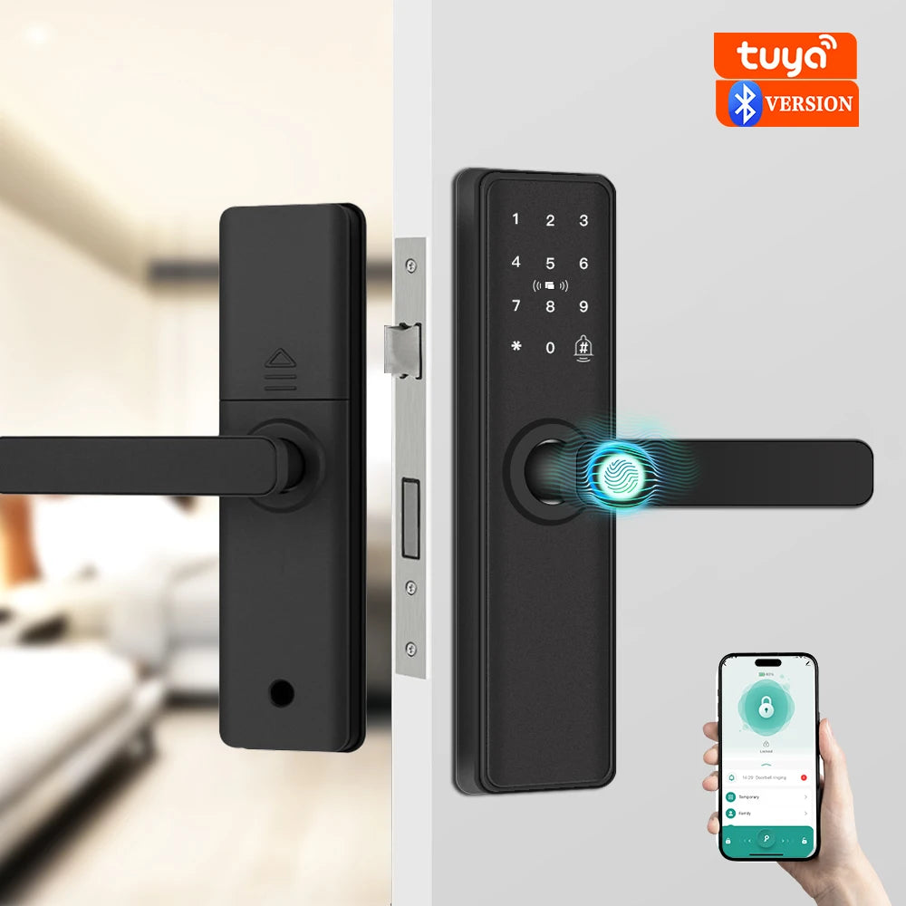 Smart Bluetooth Door Lock — Fingerprint, Tuya App, Wooden Door