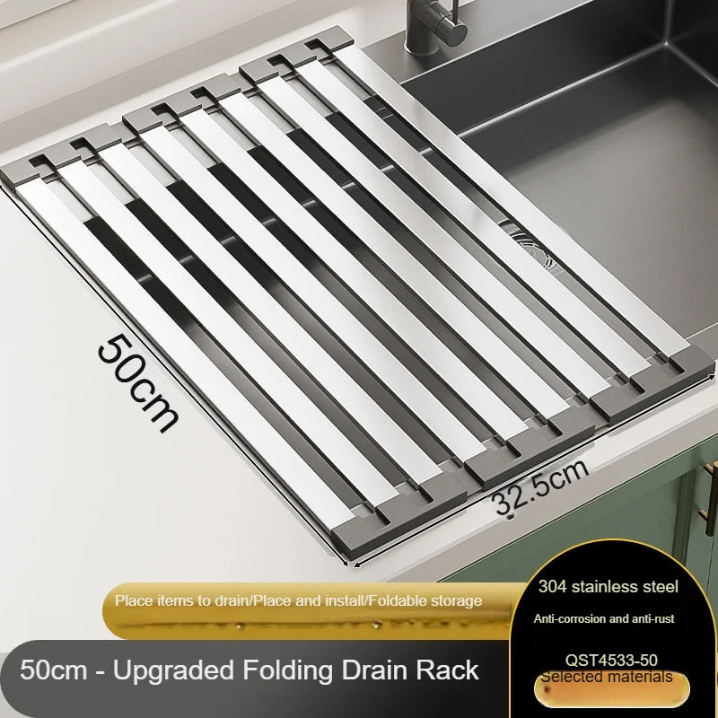 Stainless Steel Foldable Sink Drain Rack — Telescopic Basket
