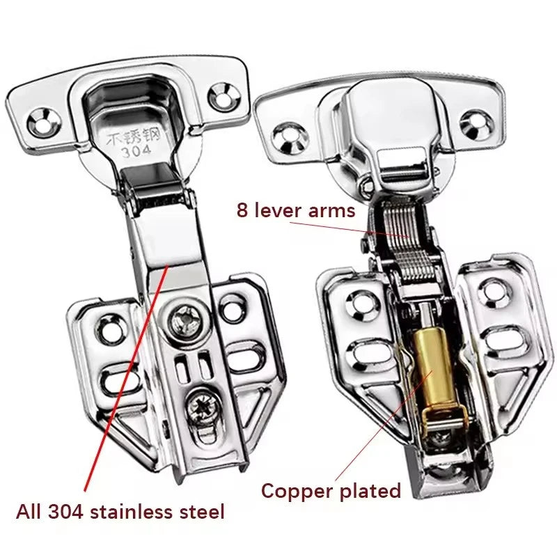 Soft-Close Cabinet Hinges — 304 Stainless Steel, Hydraulic
