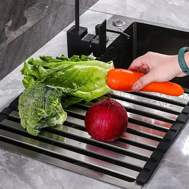 Stainless Steel Foldable Sink Drain Rack — Telescopic Basket