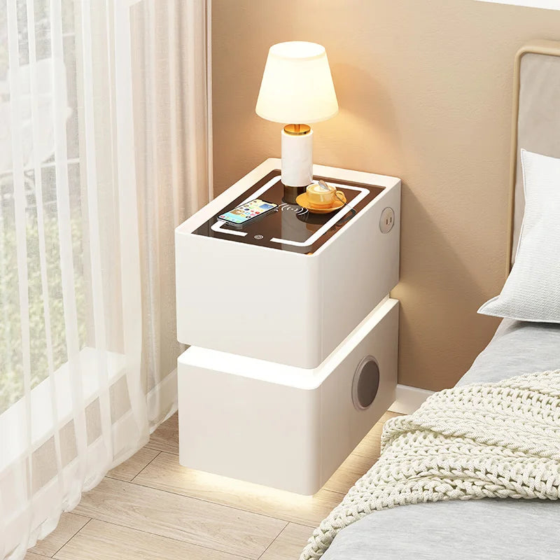 Smart Bedside Table with Wireless Charging — Solid Wood