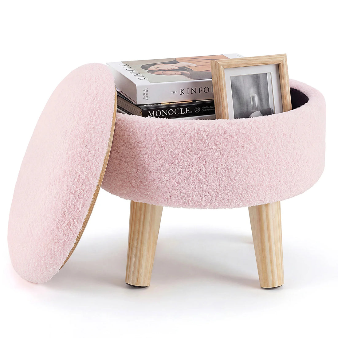 Round Velvet Storage Ottoman with Hidden Storage