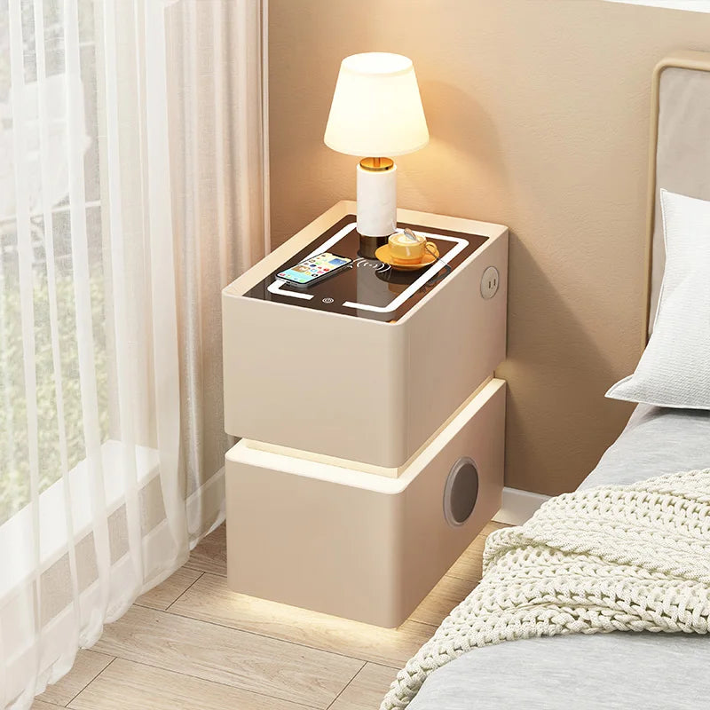 Smart Bedside Table with Wireless Charging — Solid Wood