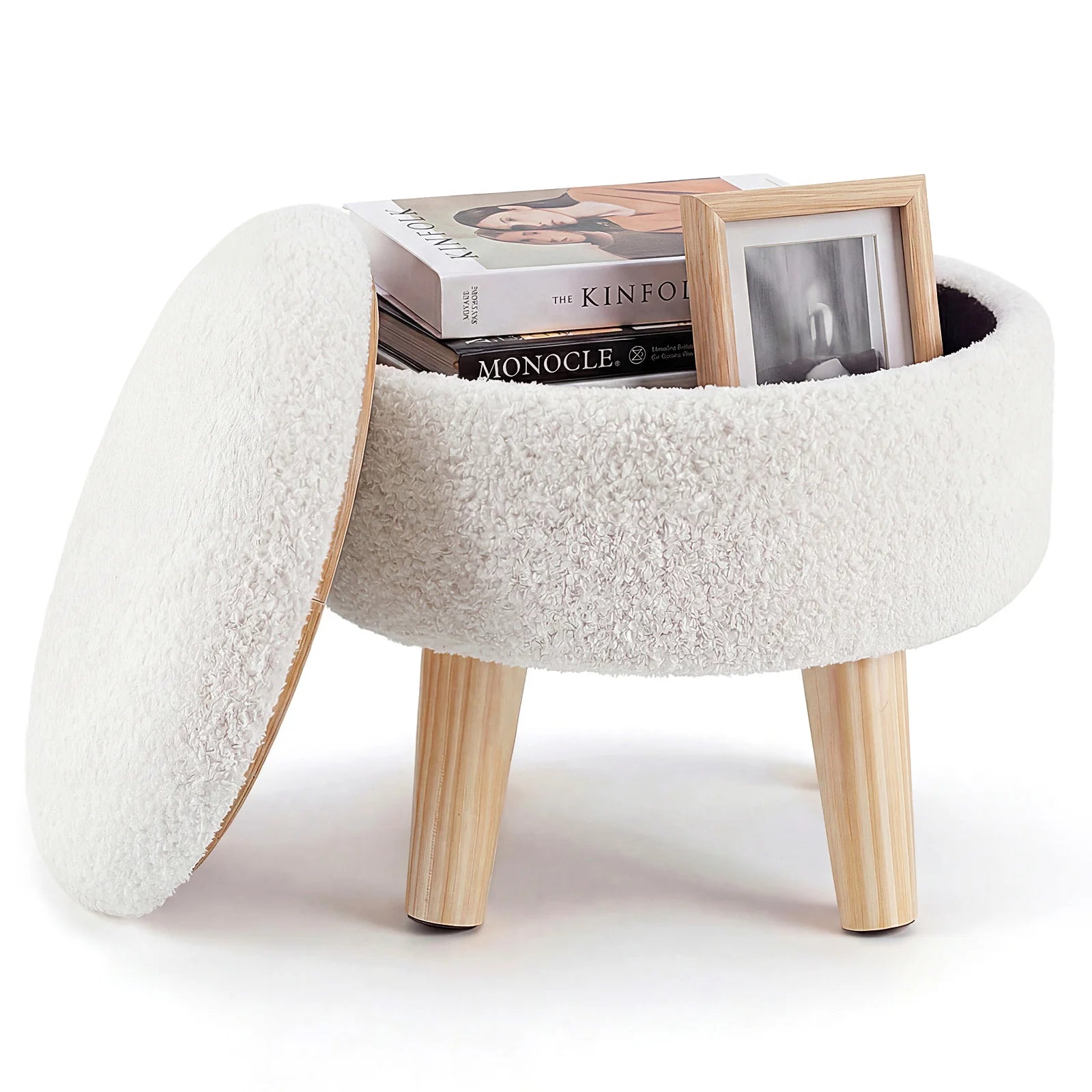 Round Velvet Storage Ottoman with Hidden Storage