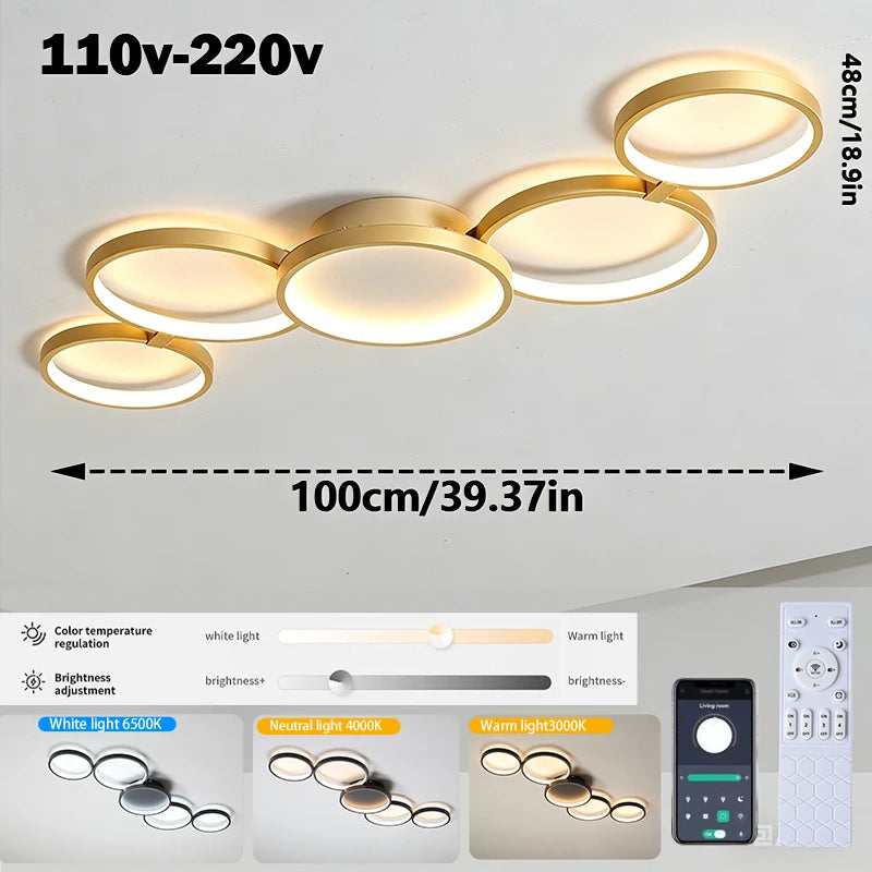 LED Ceiling Light — 3 Colors, Bluetooth App & Remote Dimming