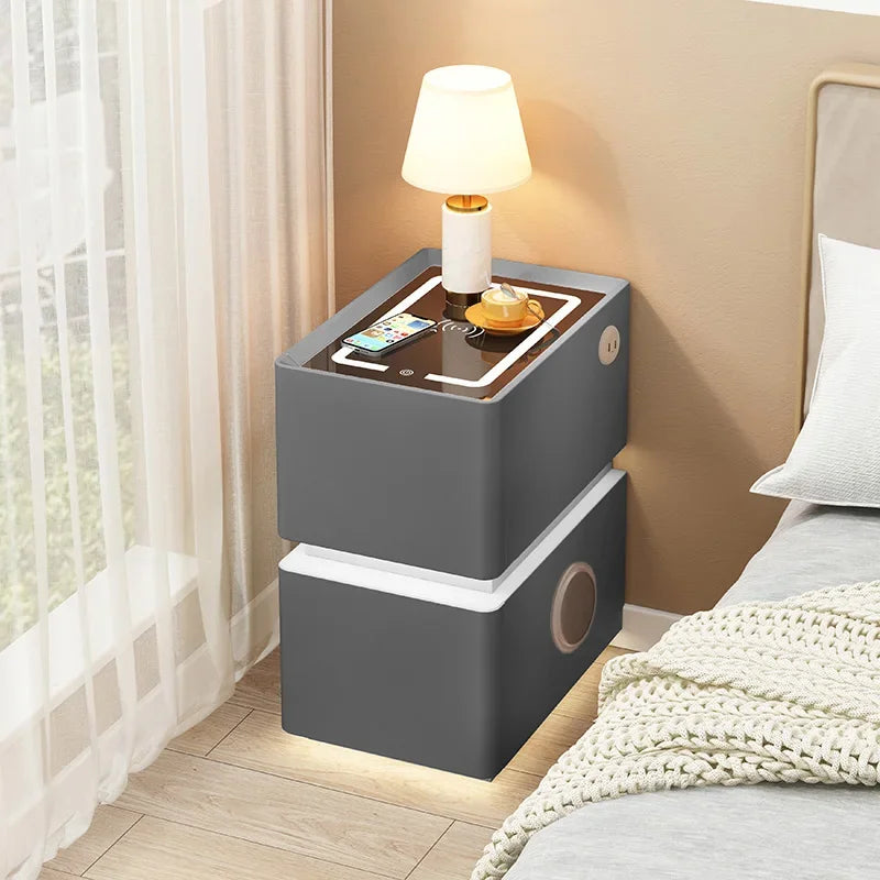 Smart Bedside Table with Wireless Charging — Solid Wood